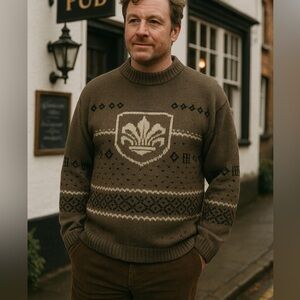 Vintage St Michael Grandpa Sweater Made in UK Brown Crew Neck Cosby M